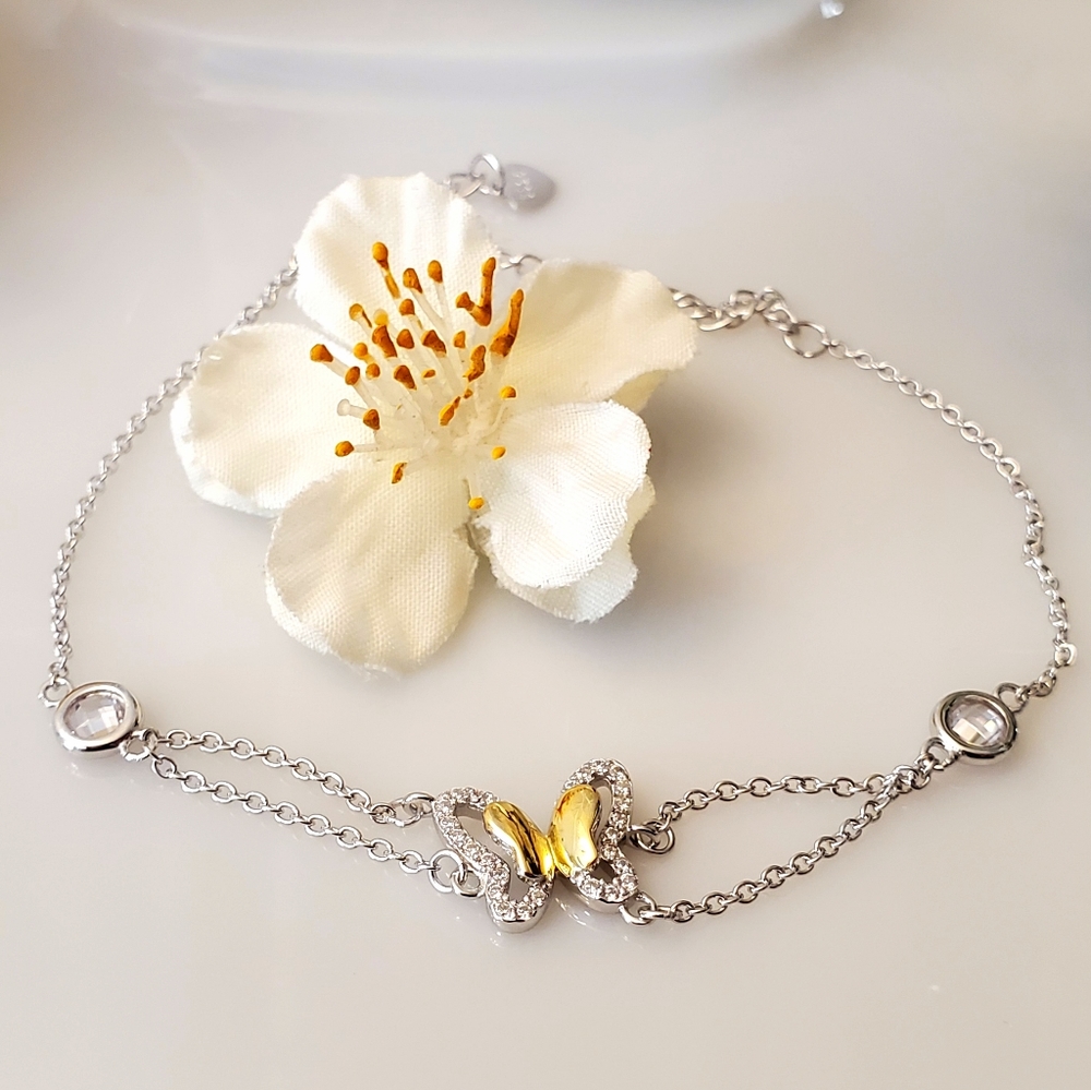 NEW Diamond Butterfly Sterling Gold Bracel…